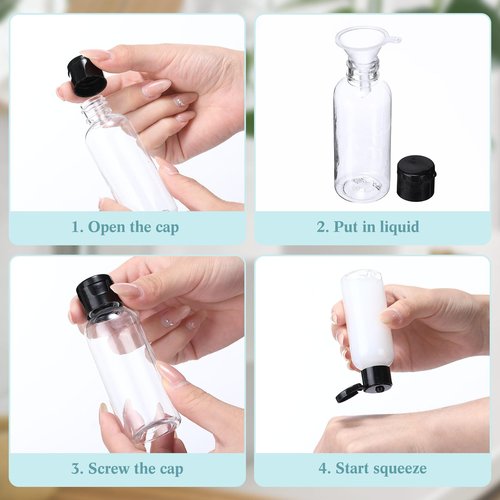 Mifoci 50 Pcs Small Plastic Bottles with Caps 2 oz Clear Empty Squeeze Bottle with Flip Cap Small Refillable Transparent Travel Dispenser Container for Shampoo Lotion Conditioner Liquid Soap