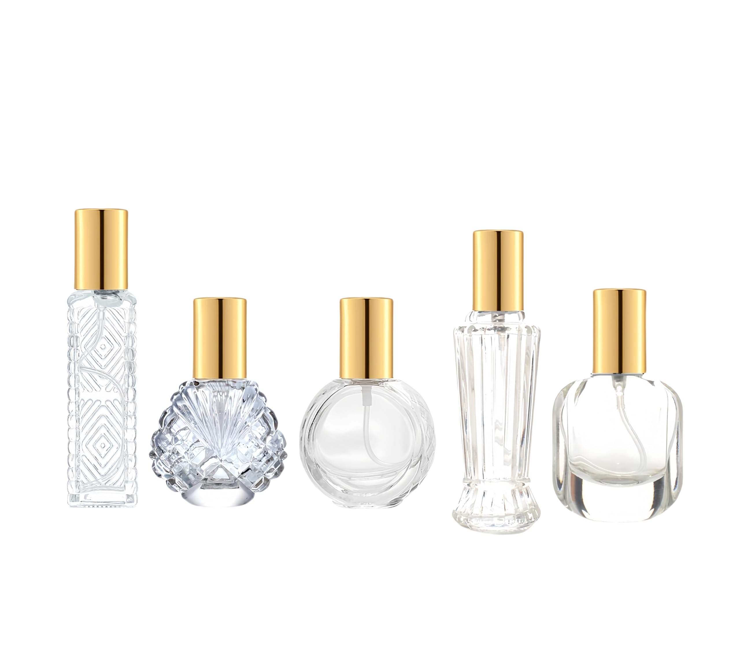 YORROR 5 Pcs 10ml 15ml Gold Glass Perfume Atomizer,Small Empty Refillable Perfume Spray Bottle for Men and Women,Portable Fragrance Fine Mist Spray Perfume Bottle for Travel