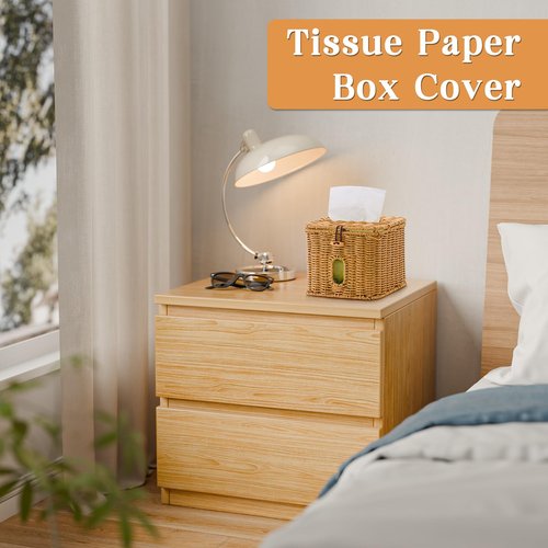 Hordely Facial Clean Skin Club Face Towels Holder for Bathroom, Plastic Rattan Disposable Face Towel Holder, Farmhouse Style for XL Face Towels Box Basket with Lid, Light Brown
