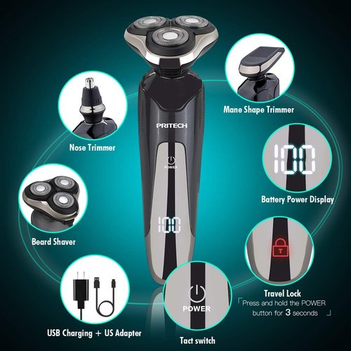 Skiennix Electric Razor for Men - Waterproof Rechargeable Shaver with Nose & Sideburn Trimmer