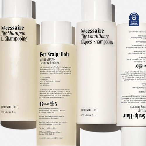 Nécessaire The Hair Duo | Fragrance-Free Shampoo and Conditioner Set - 2 Full-Size Bottles with Hyaluronic Acid & Vitamin B Complex