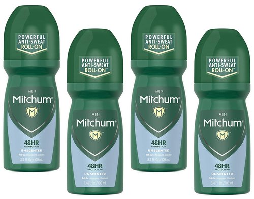 Mitchum Invisible Anti-Perspirant & Deodorant Roll-On, Unscented 3.4 oz (Pack of 4)