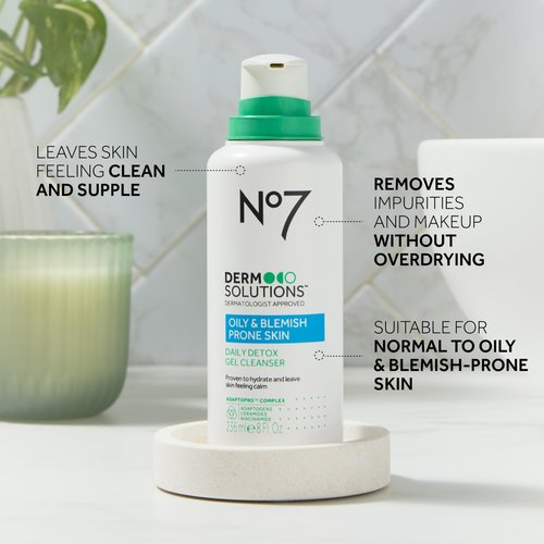 No7 Derm Solutions Daily Detox Foaming Face Wash - Gel Facial Cleanser Formulated with Ceramides, Niacinamide & Adaptogens To Help Maintain Moisture Barrier - For Oily & Blemish-Prone Skin (8 Fl Oz)