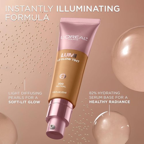 L'Oreal Paris Lumi Le Glow Skin Tint - Lightweight Water-Based Tinted Serum for Radiant Skin | Neutral 230, 0.85 Fl Oz