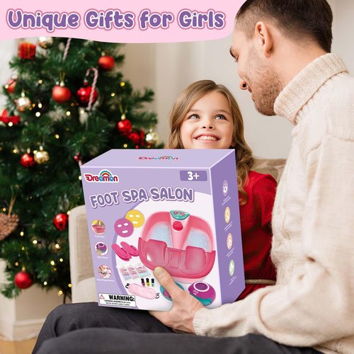 Kids Foot Spa & Nail Kit - Kids Spa Day Kit for Girls with Mask Foot Bath and Nail Dryer - Manicures Pedicure Toy Kit Nails Art Salon Girl Stuff - Christmas Birthday Gifts for 6 7 8 9 10-12 Year Old