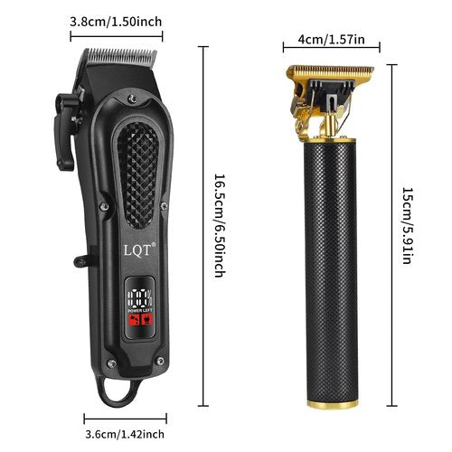 LQT® Men's Professional Hair Clippers Kit，Cordless & Corded Barber Clippers Set，Grooming Rechargeable Beard Trimmer with Adjustable Blade Black