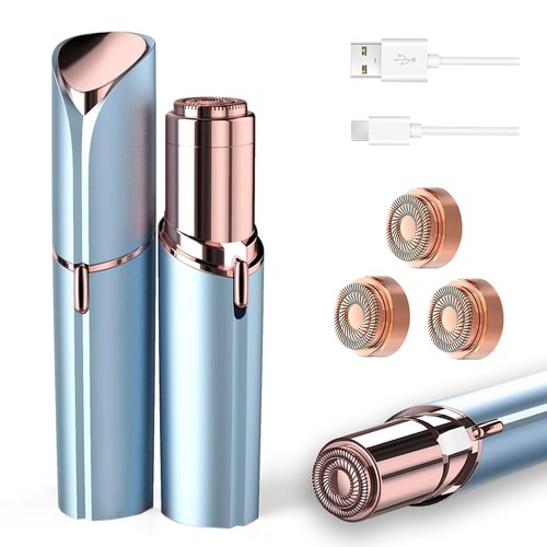 tuokiy Facial Hair Removal for Women, Women Facial Hair Removal Device for Peach Fuzz Upper Lip,Chin, Blue + 3 Replacement Heads
