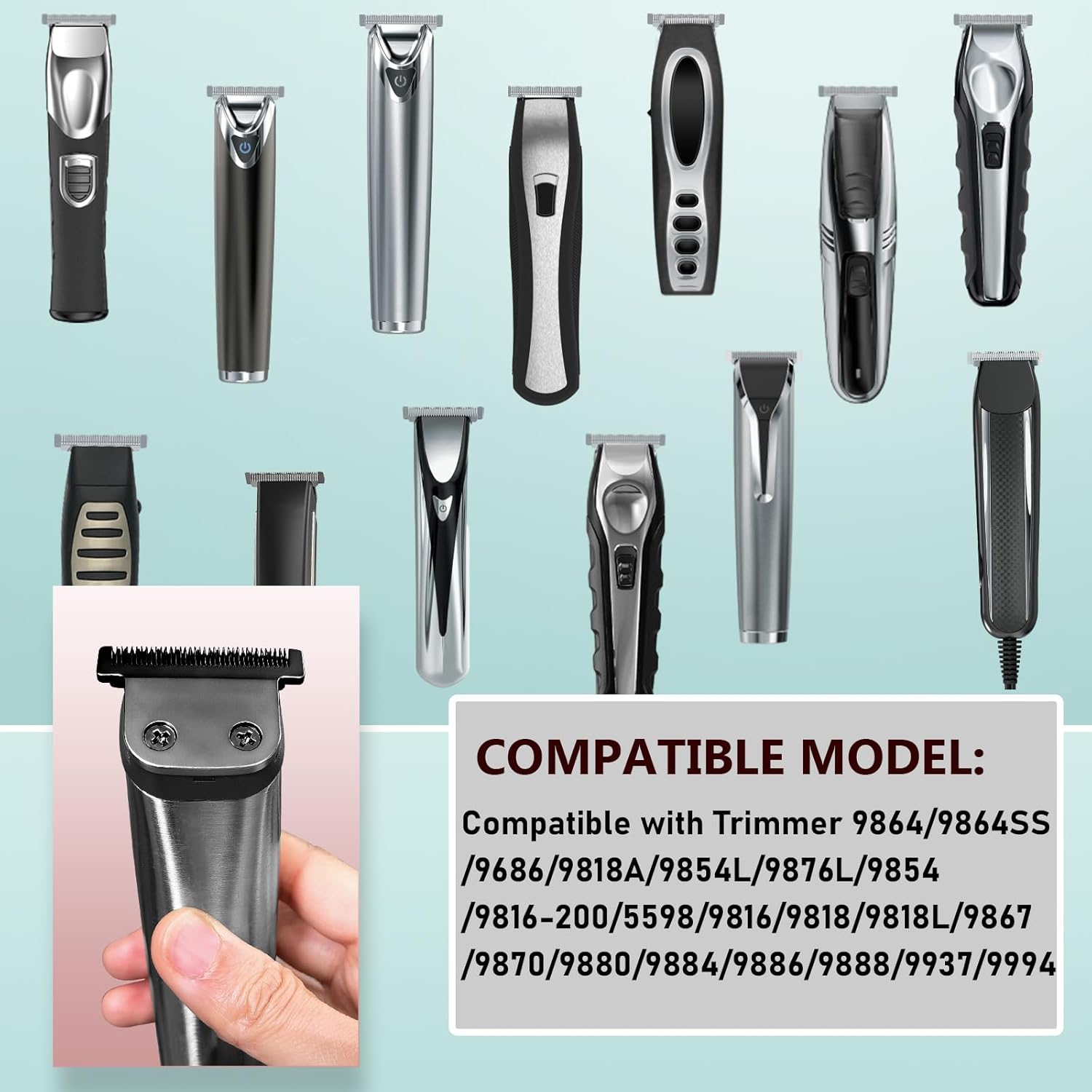 Wahl 40mm Replacement Detachable Stainless Steel T Blade - Compatible with Lithium Ion Trimmer | Black 3 Pack