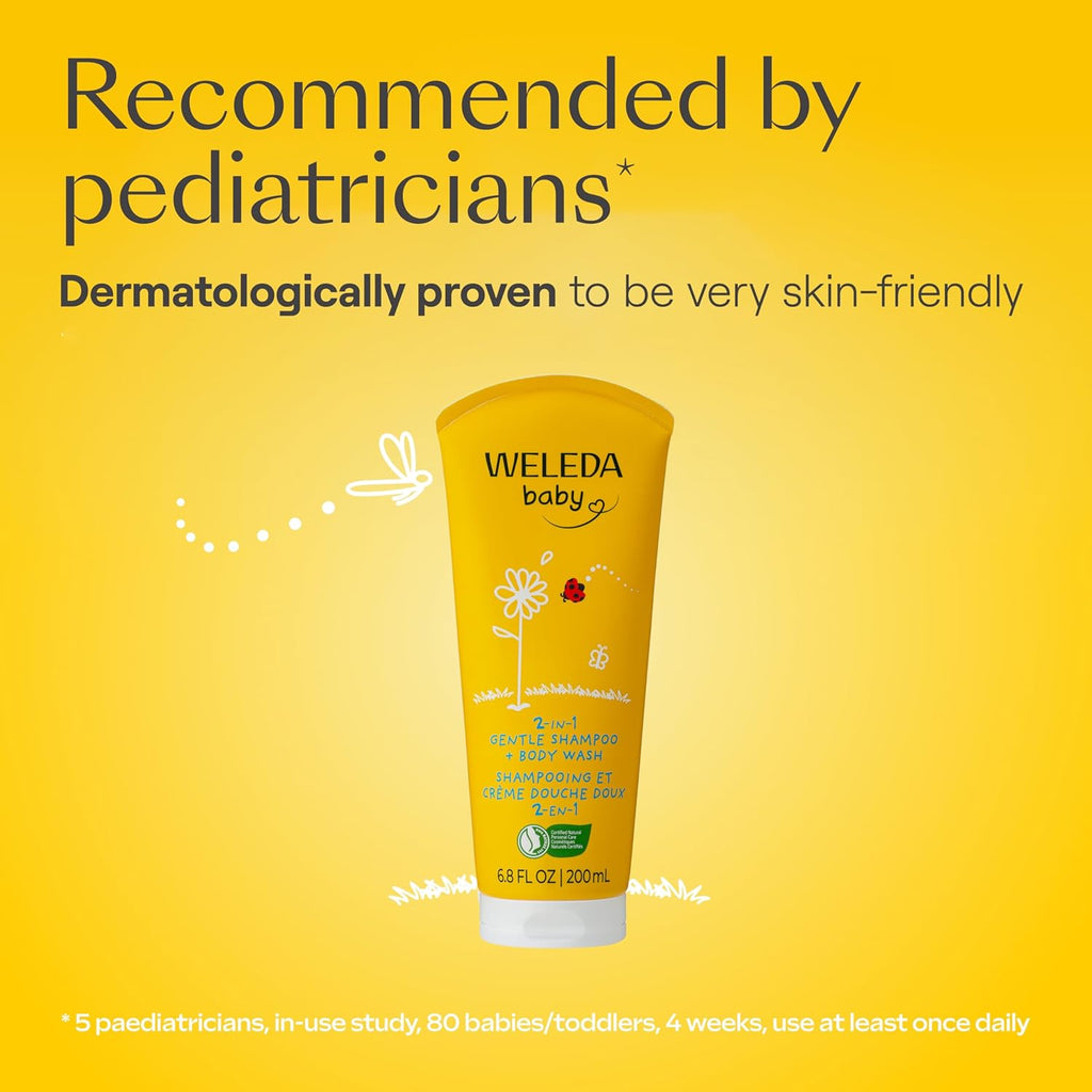 Weleda Baby Calendula 2-in-1 Gentle Shampoo & Body Wash - Plant-Rich Cleanser with Calendula & Almond Oil | 6.8 Fl Oz