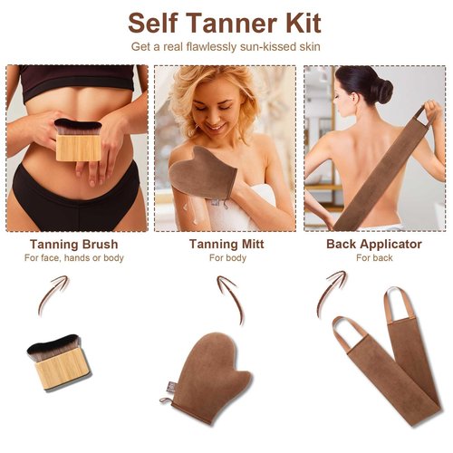 Self Tanning Mitt Self Tanner Mitt Applicator Kit 3 Pack Tanning Mitts Self Tanner Brush Back Tanning Applicator Tanning Glove for Self Tan Mitt Kabuki Body Brush Self Tanner Back Applicator