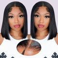 Caijuxing Bob Wig Human Hair 4x4 Straight Hd Lace Front Wigs with Baby Hair 180% Density Glueless Wigs Human Hair Pre Plucked Short Bob Wigs for Women (12 Inch)