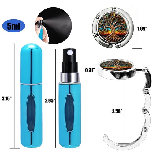 Smtheasy Perfume Atomizer Travel, 5ML Perfume Atomizer Refillables for Refill Portable Cologne Dispenser Small Spray, and 2Pcs Purse Hooks for Tables