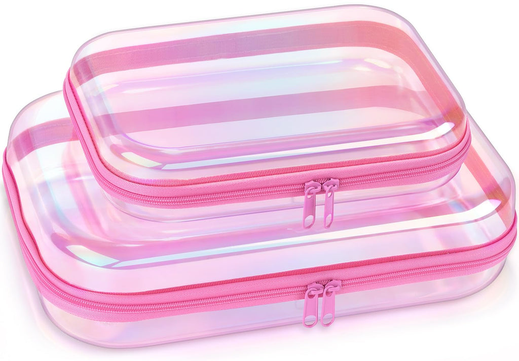 YSHXNX Clear Hard Shell Zipper Case,Makeup Bag,Iridescent Toiletry Bag,2pcs Large Capacity Water-resistant Toiletries Bag,Portable Travel Organizer and Storage,Bathroom Clear Cosmetic Case for Women