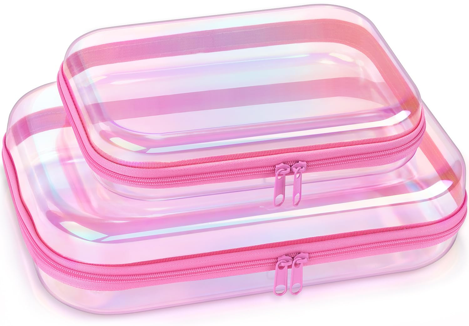YSHXNX Clear Hard Shell Zipper Case,Makeup Bag,Iridescent Toiletry Bag,2pcs Large Capacity Water-resistant Toiletries Bag,Portable Travel Organizer and Storage,Bathroom Clear Cosmetic Case for Women