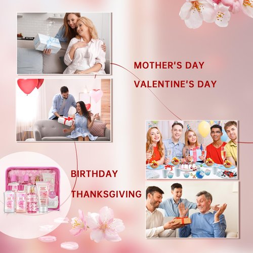 Beautifier Life Bath and Body Gift Set for Women and Girls,Japanese Cherry Blossom,4PCS Set for-Shower Gel,Body Lotion,Body Mist,Exfoliating Scrub,Body Care Travel Set for Birthday Mother's Day Gifts