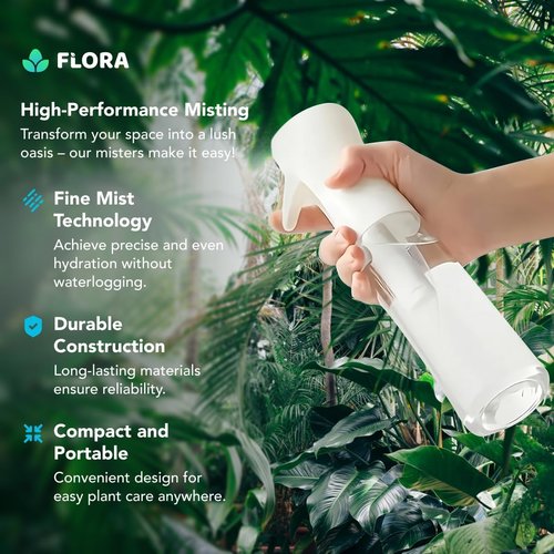 Flora Premium Plant Mister Spray Bottle - Gentle Fine Mist for Precision Hydration | Smart App Included (1 Pack)