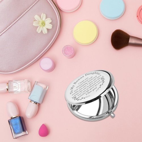 PLITI Bonus Daughter Compact Mirror Form Mom Dad Stepdaughter Gift to My Bonus Daughter Inspirational Pocket Mirror (Bonus Daughter CM)