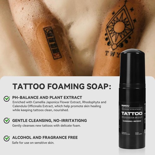 Pamiou Tattoo Aftercare 3 In 1 Set For New Tattoos, Include Tattoo Balm, Tattoo Lotion and Tattoo Soap, Quick Healing, Soothing, Naturally-Derived, Petroleum-Free, Fragrance Free (3 Piece Set)