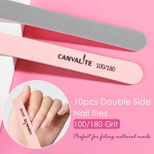 Canvalite Nail Files and Buffers, Shapes/Smooths/Shines Multi-Functional File & Polishing Buffing Block with 100/180 Grit Emery Boards, 14pcs Manicure Kit Natural Nail Care