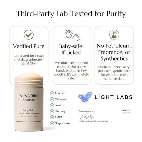 Baby Balm - Natural Moisturizing Stick for Eczema Relief & Diaper Rash | Grass-Fed Tallow, Organic Jojoba & Beeswax | Lab Tested & Baby-Safe, Made in USA