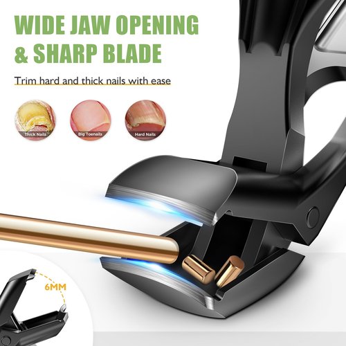 Toenail Clippers for Seniors Thick Toenails, Large Toe Nail Clippers for Men with Wide Jaw Opening, Angled Head Toe Nail Clippers for Thick Nails with Catcher Long Handle