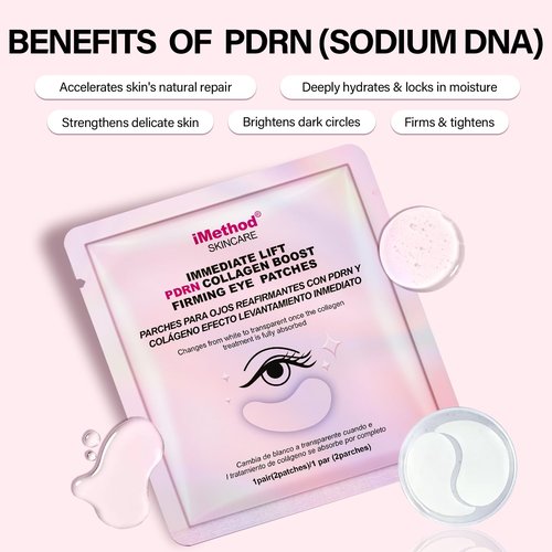 iMethod PDRN Collagen Boost Eye Patches - Under Eye Mask, Instant Lift Eye Mask for Reduce Fine Lines & Wrinkles, Firming Under Eye Patches for Dark Circles, Puffy Eyes, Eye Bags, 8 Pairs