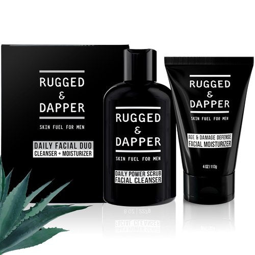 RUGGED & DAPPER Daily Duo Skincare Set for Men - Age Defense Moisturizer & Power Scrub Face Wash