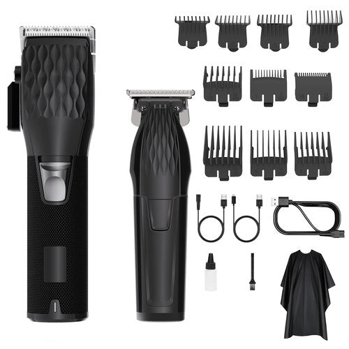 Clipzoo Professional Cordless Hair Clippers for Men & Trimmer Set, 240Min Runtime with LED Display, Quiet Haircut Kit for Men/Women/Kids w/6 Guide Combs, Barber Scissors, Cleaning Brush