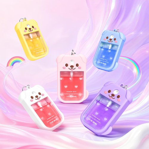 Kivzex Dog Silicone Case for Touchland Hand Sanitizer Spray with Keychain, Compatible with Power Mist & Glow Mist 1 FL Oz/30ML for Touchland Case, Cute Travel Cover Sleeve Pink