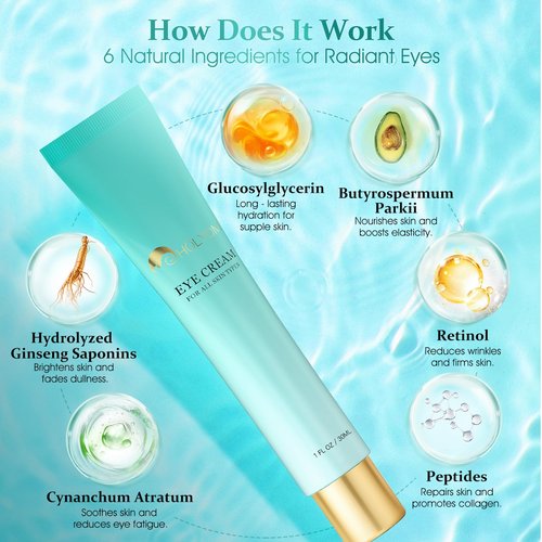 HOLYOM Retinol Eye Cream for Dark Circles and Puffiness – Under Eye Tightener with Peptides & Ginseng – Rapid Anti-Aging Treatment for Wrinkles, Eye Bags & Fine Lines – 1 Fl Oz
