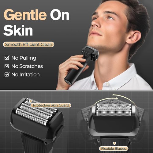 Skiennix 5-Blade Cordless Electric Razor for Men - Close Shaving, Wet/Dry Use, USB-C Fast Charging