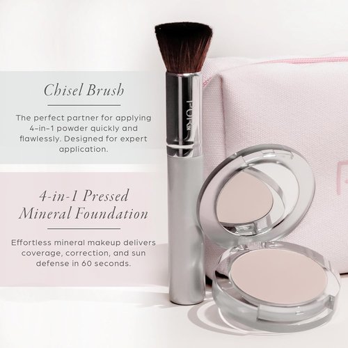 PÜR Minerals Multitasking Essentials Kit - 4-in-1 Primer, Mascara, Powder & Brush Set