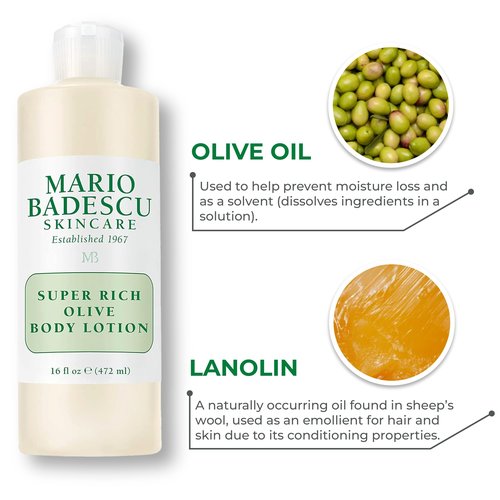 Mario Badescu Super Rich Olive Body Lotion for Dry Skin, Non-Greasy and Creamy Moisturizer Infused with Olive Oil, Ideal for All Skin Types, 16 Fl Oz