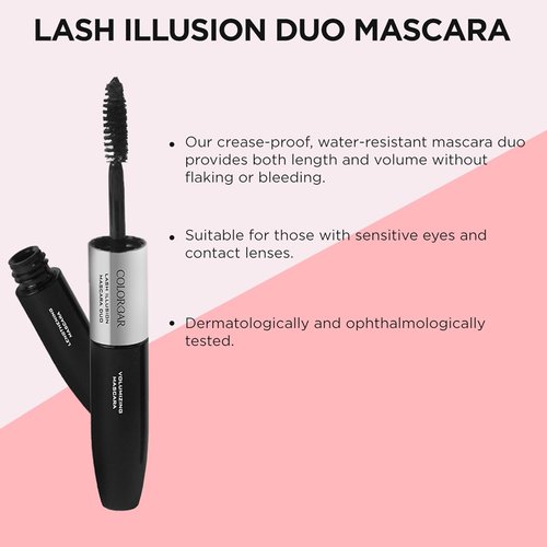 Colorbar Lash Illusion Mascara Duo - Lengthening & Volumizing - Clump-Free, Non-Flaking - Black - 0.27 oz