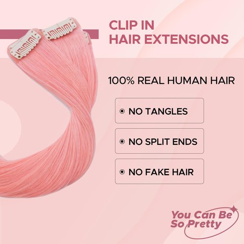SEGOHAIR Clip in Hair Extensions Real Human Hair for Women, 10 Inch 31g 6pcs, Pink, Straight - Highlight, Add Volume and Length for Daily Wear, Parties, Weddings