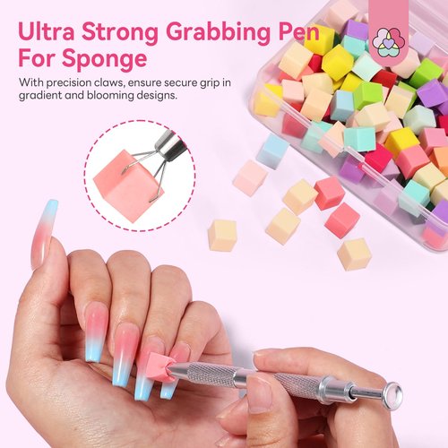 SAVILAND Essentials Colorful Mini Nail Sponge: 100PCS Ombre Sponges With Grabbing Pen Soft Nail Sponges for Ombre French Tip Tools Nail Art Kit Gradient Chrome Effect Nail Art Supplies & Nails Design