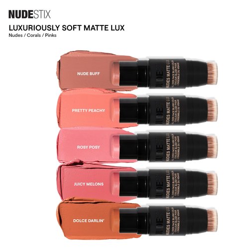 Nudestix Nudies Matte Lux – 3-in-1 Soft-Matte Blush Stick for Cheeks, Eyes & Lips with Built-In Brush | Cream-to-Powder Finish with Blurring Effect | Clean, Vegan, Travel-Friendly Makeup (Nude Buff)