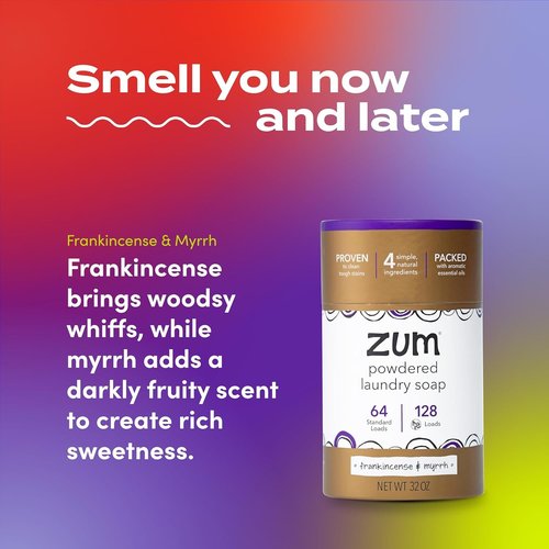 Indigo Wild Zum Powdered Laundry Soap - Plant-Based Formula with Baking Soda & Essential Oils - 64 Loads (32 oz) - Frankincense & Myrrh