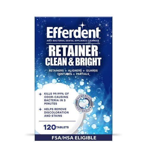 Efferdent Retainer Cleaner Tablets for Aligners, Mouth Guards & Night Guards, Clean & Bright, 120 Count, 3-Minute Daily Retainer Cleaner, Tough Stain & Odor Remover for Dental Appliances