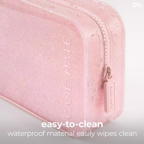 Case-Mate Jelly Makeup Bag - Waterproof Travel Makeup & Toiletry Bag - Cosmetic Make Up Organizer/Case for Women - Small Zipper Pouch for Hair Accessories and Daily Essentials - Ballet Pink Twinkle