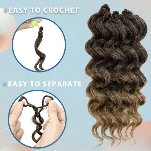 8 Packs Ocean Wave Crochet Hair Water Wave Crochet Braids for Women 14 Inch Short Curly Crochet Hair Beach Curl Deep Twist Crochet Braids Synthetic Braiding Hair Extensions (14 Inch, T1B/27#)