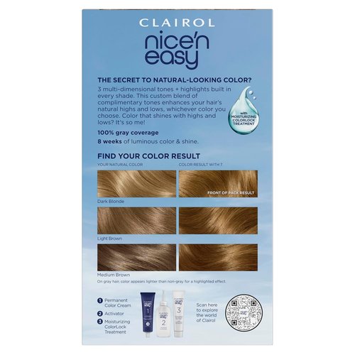 Clairol Nice'n Easy Permanent Hair Dye - 7 Dark Blonde Color | Single Pack for Effortless Coverage