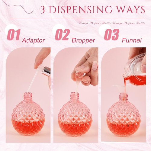 Teenyyou 4 Pack 100ml/3.4 oz Glass Spray Perfume Bottle Perfume Atomizer, Vintage Refillable Reusable Travel Cologne Dispenser Empty for Women with 3 Kinds of Dispenser (Pink)