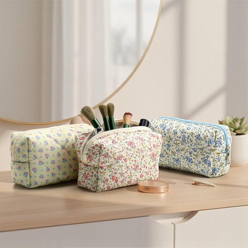 Paterr 6 Pcs Quilted Makeup Bag Bulk for Women Girls Birthday Valentine's Day Bridesmaid Gifts Cute Cotton Cosmetic Pouch Bow Floral Coquette Aesthetic Travel Toiletry Bag(Classic Style,Colorful)