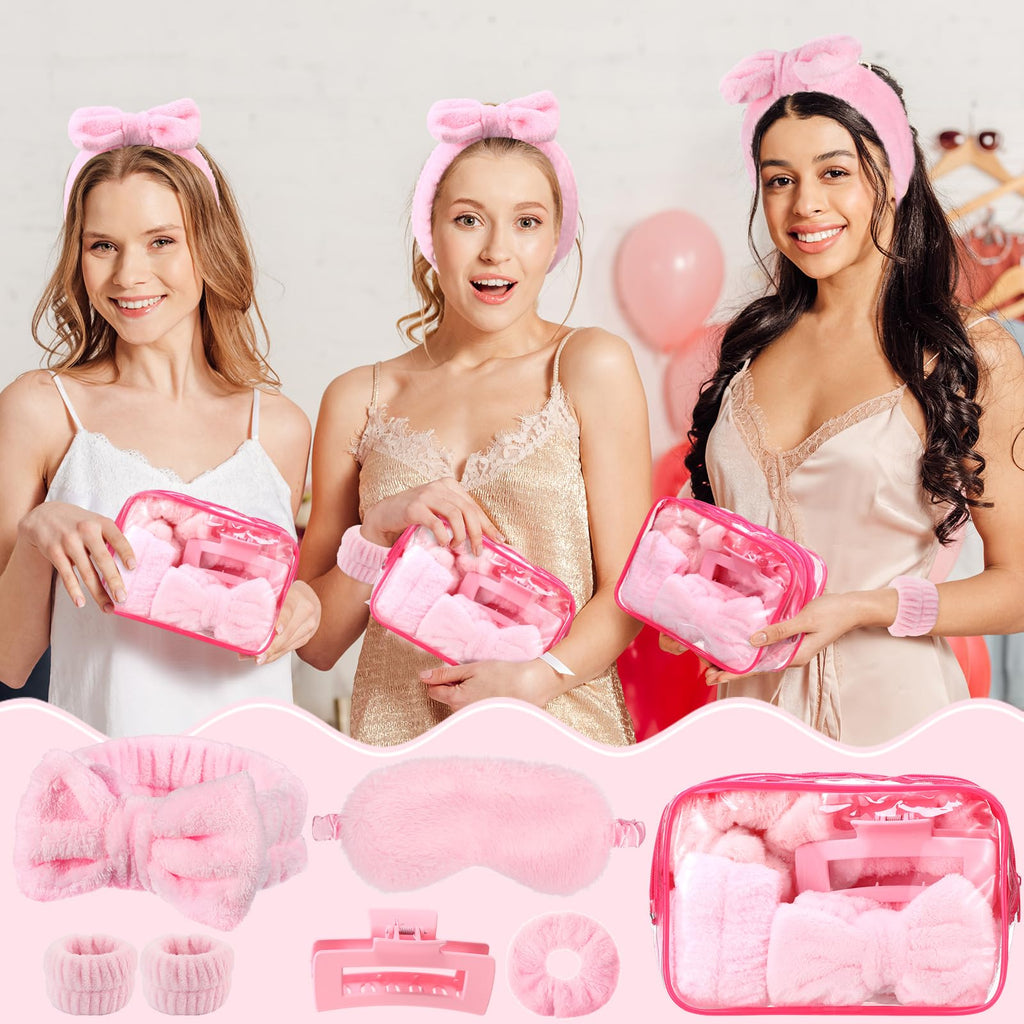 Wavyknot 42 Pcs Galentines Spa Party Supplies Sleepover Supplies Include Sleep Eye Mask Spa Headband Scrunchies Hair Claw Clips for Girls Slumber Party Favors Gift