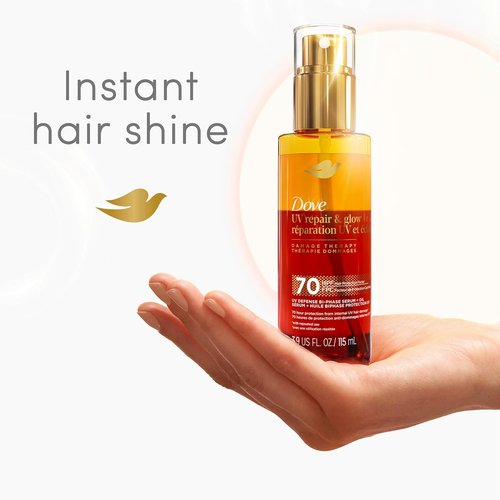 Dove Damage Therapy Bi-Phase Serum & Oil - UV Repair & Glow for 70 Hour Hair Protection | 3.9 fl oz