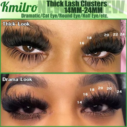 Kmilro Thick Lash Clusters 14-24mm Long 240D Cluster Eyelash Extensions Waterproof Volume Eyelash Clusters 192Pcs Individual Lashes Soft Wispy False Eyelashes DIY Lash Extension