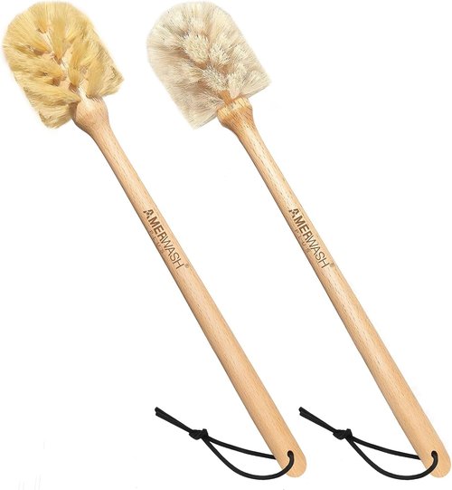Natural Bristle Bottle Brushes by [Brand Name] - 13.75-Inch Wood Handle for Cleaning Jars, Glasses & Vases | 2 Pack