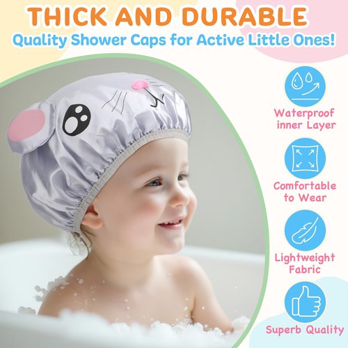kilofly 4pc Fun Cute Animal Shower Caps for Kids Reusable Waterproof Bath Hat Set