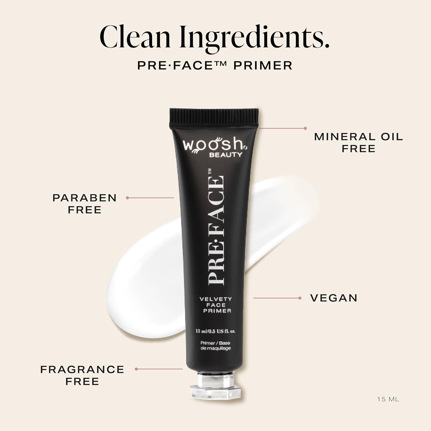 Woosh Beauty Pre•Face Primer - Hydrating, Long-Lasting Vegan Formula | Pore Minimizer, 15 ml Travel Size